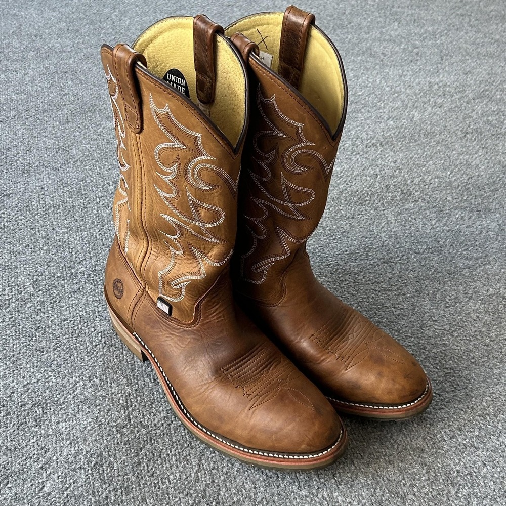 Double-H Boots Mens 11B Brown Square Toe Western Work  Union Made USA DH1592